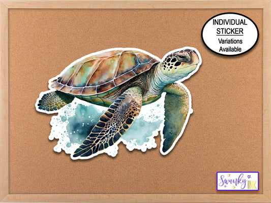 Swimming Sea Turtle Animal Stickers, Sea Life Turtle Clipart, Sea Creatures Water Bottle Sticker, Ocean Laptop Sticker, Phone Case Stickers