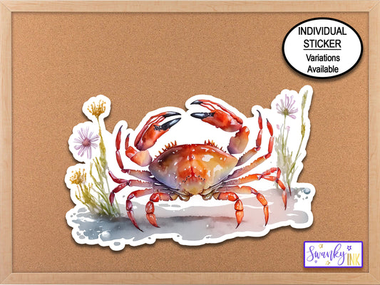 Crab Wild Flower Sticker, Water Bottle Sticker, Phone Case Sticker, Floral Sticker, Cancer Sticker, Animal Sticker, Maryland Ocean Sticker,