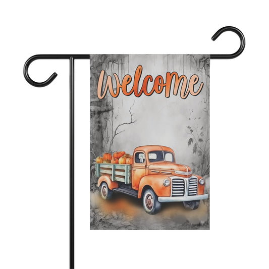 Old Truck With Pumpkins Welcome Fall Garden Flag, Halloween Flag Pumpkin Decor, Autumn House Flag, Thanksgiving Flag, Fall Welcome Sign