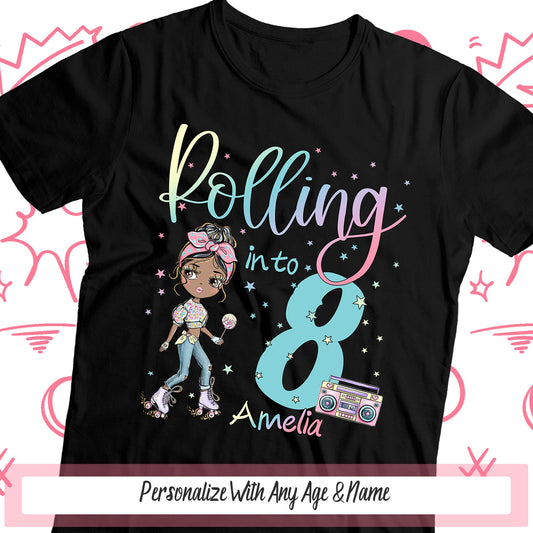 Roller Skate Birthday Party Shirt, Roller Rink Black Girl Skate Party Birthday Girl Tshirt Gift, Roller Skating Party, Skating Rink Outfit