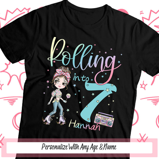 Roller Skate Birthday Party Shirt, Personalized Roller Rink Skate Party Birthday Girl Tshirt Gift, Roller Skating Party, Skating Rink Outfit