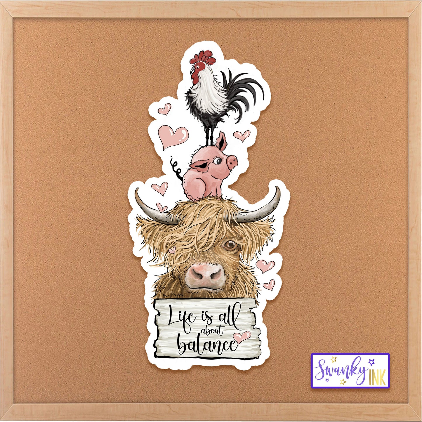 Life Is All About Balance Farm Animal Sticker, Cute Cow Phone Sticker, Pig Journaling Stickers, Chicken Sticker, Farm Birthday Party Favors