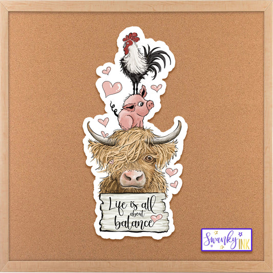 Life Is All About Balance Farm Animal Sticker, Cute Cow Phone Sticker, Pig Journaling Stickers, Chicken Sticker, Farm Birthday Party Favors