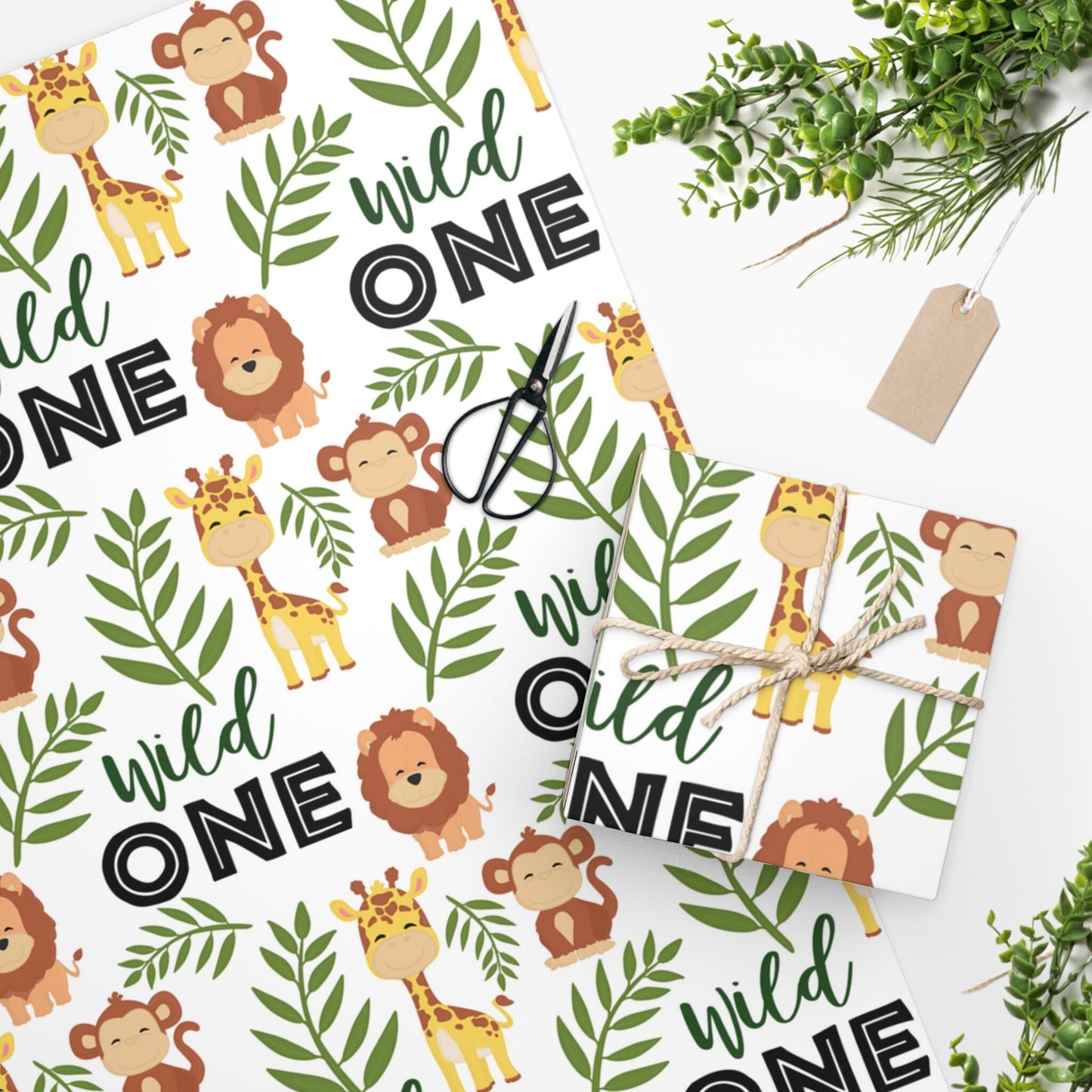 Wild One Gift Wrap Paper, Wild One Party Decor, Wild One Birthday Gift Wrapping Paper, Lion Monkey Giraffe Two Wild Party, Wild Animal Party