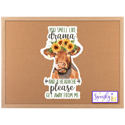 Cow Drama Water Bottle Sticker, Sunflower Sticker, Funny Stickers, Sassy Sticker, Tumbler Decal, Cute Heifer Flowers Journal Planner Sticker