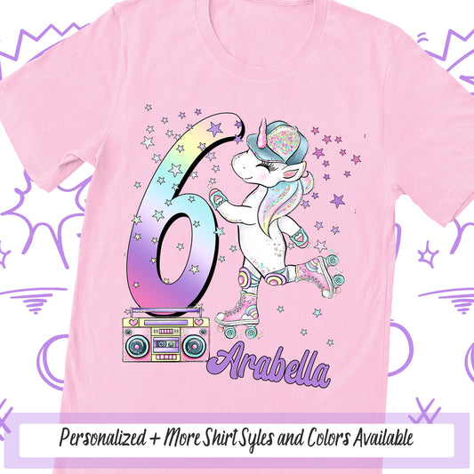 Roller Skate Unicorn Birthday Party Shirt, Personalized Roller Rink Skate Party Birthday Girl Tshirt Gift, Cute Roller Skating Rink Outfit