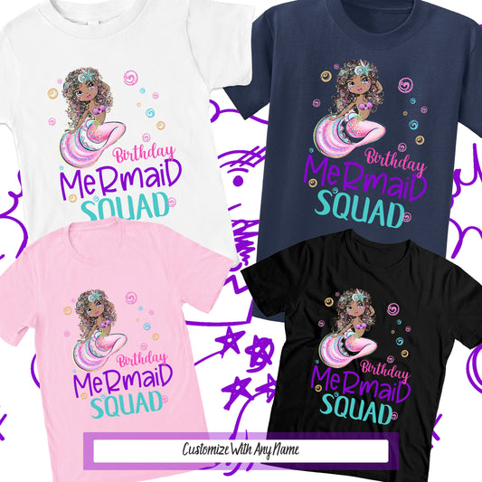 Mermaid Birthday Squad Shirt, Matching Family Shirts, Black Girls Birthday Party Shirt, Family Cruise Shirt, Nautical Shirt, Summer Party