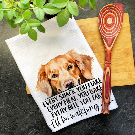 Golden Retriever Dog Hand Towel, Every Snack You Make Funny Kitchen Towel, Dog Mom Gift, Hand Printed Dish Towel Kitchen Decor, Dog Dad Gift