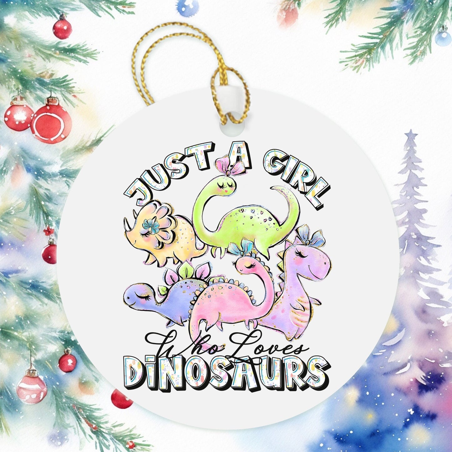 Just A Girl Who Loves Dinosaurs Christmas Ornament, Besties Ornament Wine Gift Bag Tag, Christmas Gift, Holiday Present, Girl Dino Lover