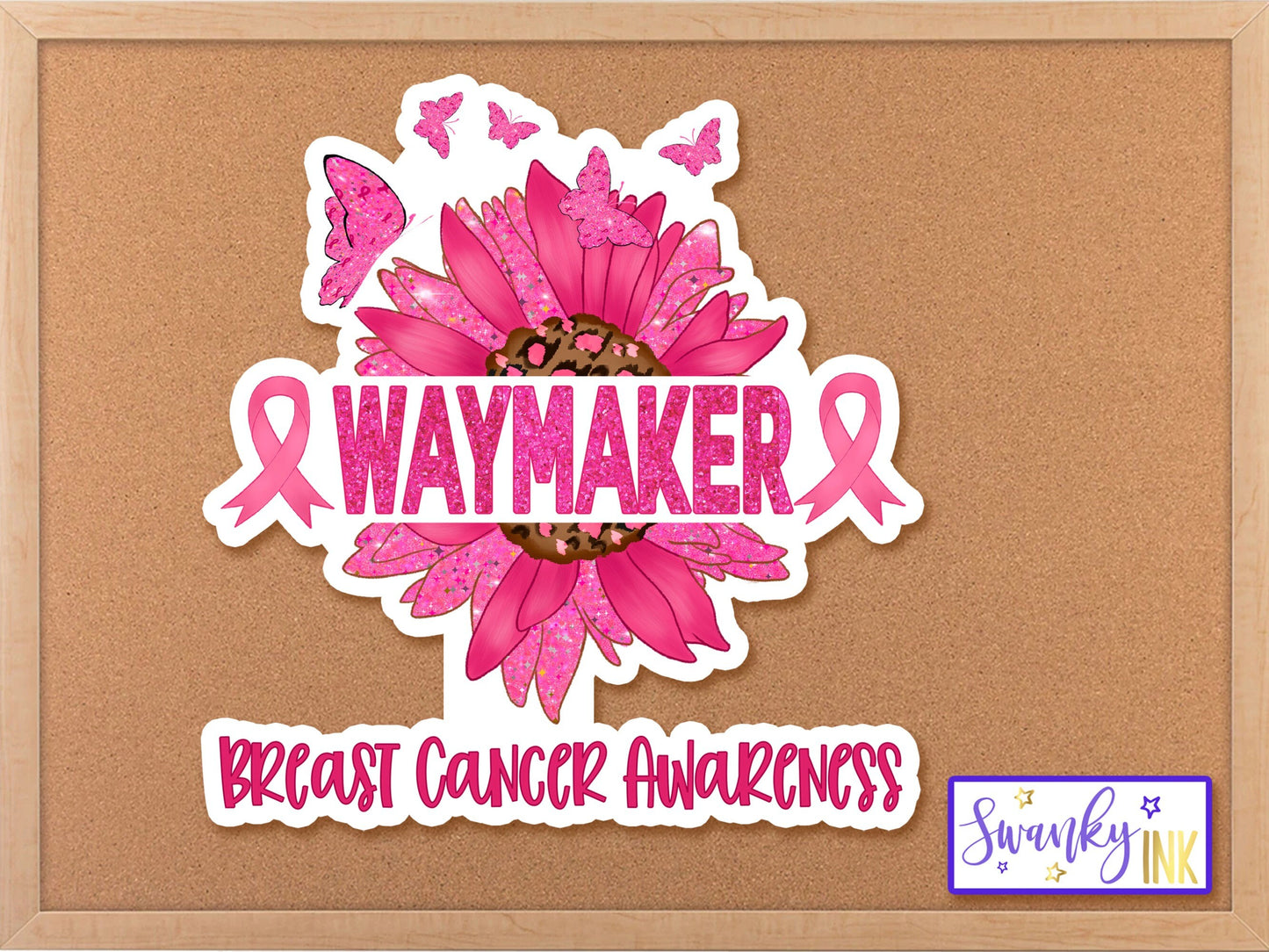 Waymaker Sunflower Breast Cancer Awareness Sticker, Pink Sticker, Breast Cancer Ribbon, Planner Stickers, Breast Cancer Gift, Faith Stickers