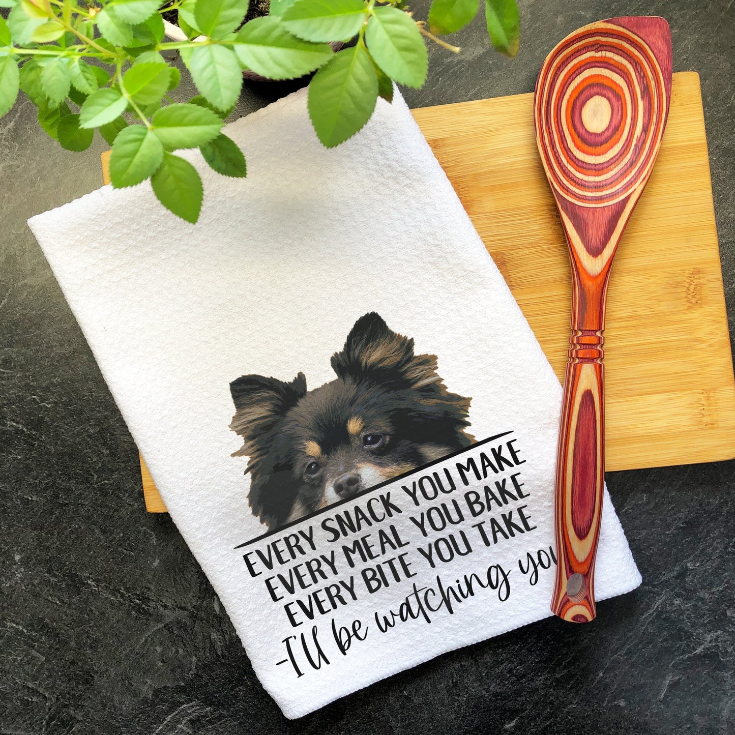 Pomeranian Gifts Tea Towel, Every Snack You Make Every Bite You Take, Kitchen Decor, Dish Towels, Funny Kitchen Towel, Waffle Weave Towel