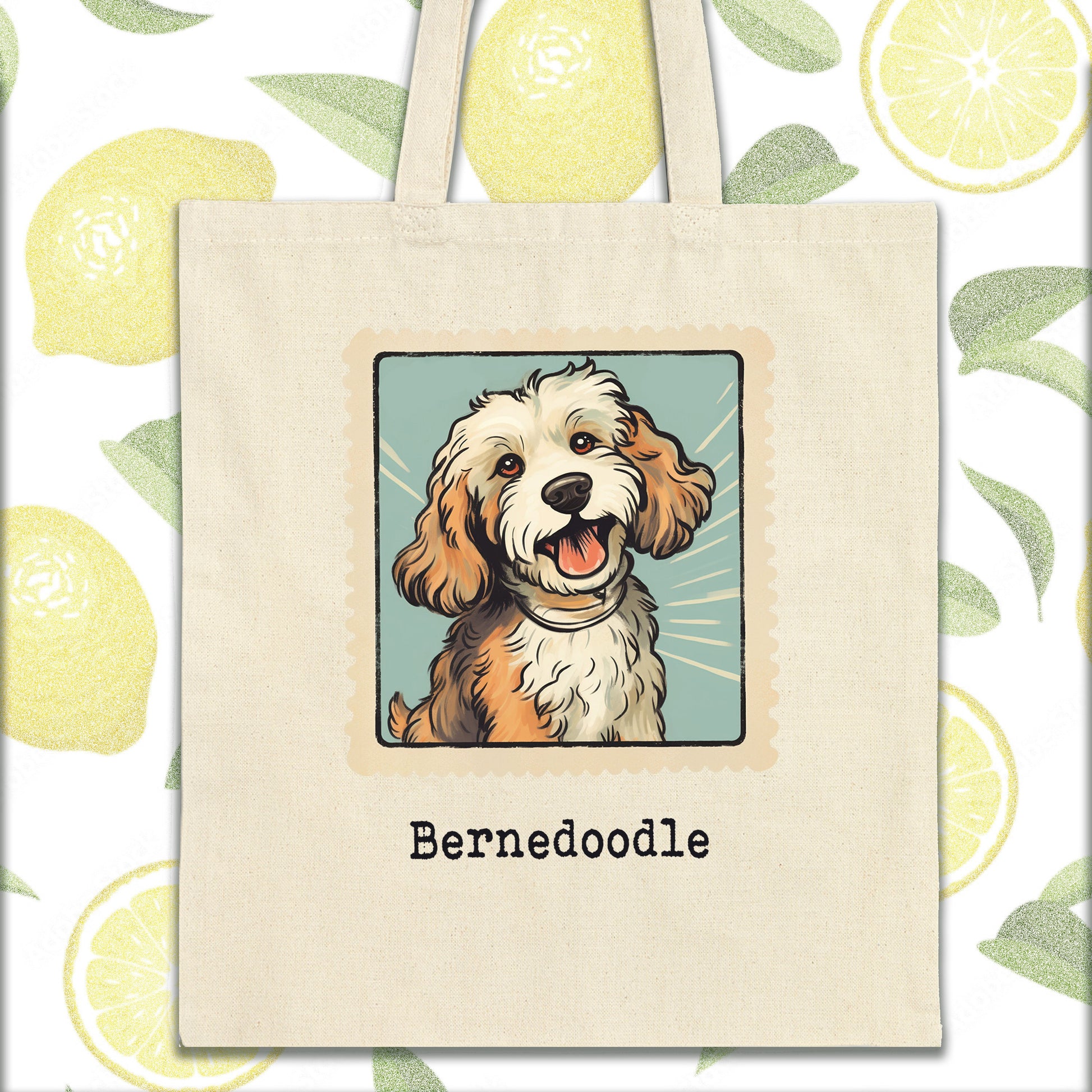 a tote bag with a picture of a dog on it