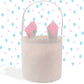 Cute Easter Bunny Pom Pom Tail Personalized Easter Basket, Kids Easter Gift, Pink Bunny Ears, Blue Rabbit Ears, Custom Made Rabbit Bucket