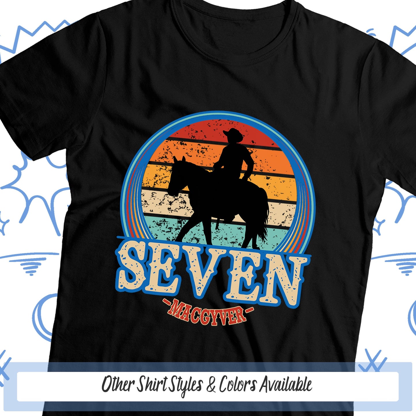 a black t - shirt with a cowboy riding a horse