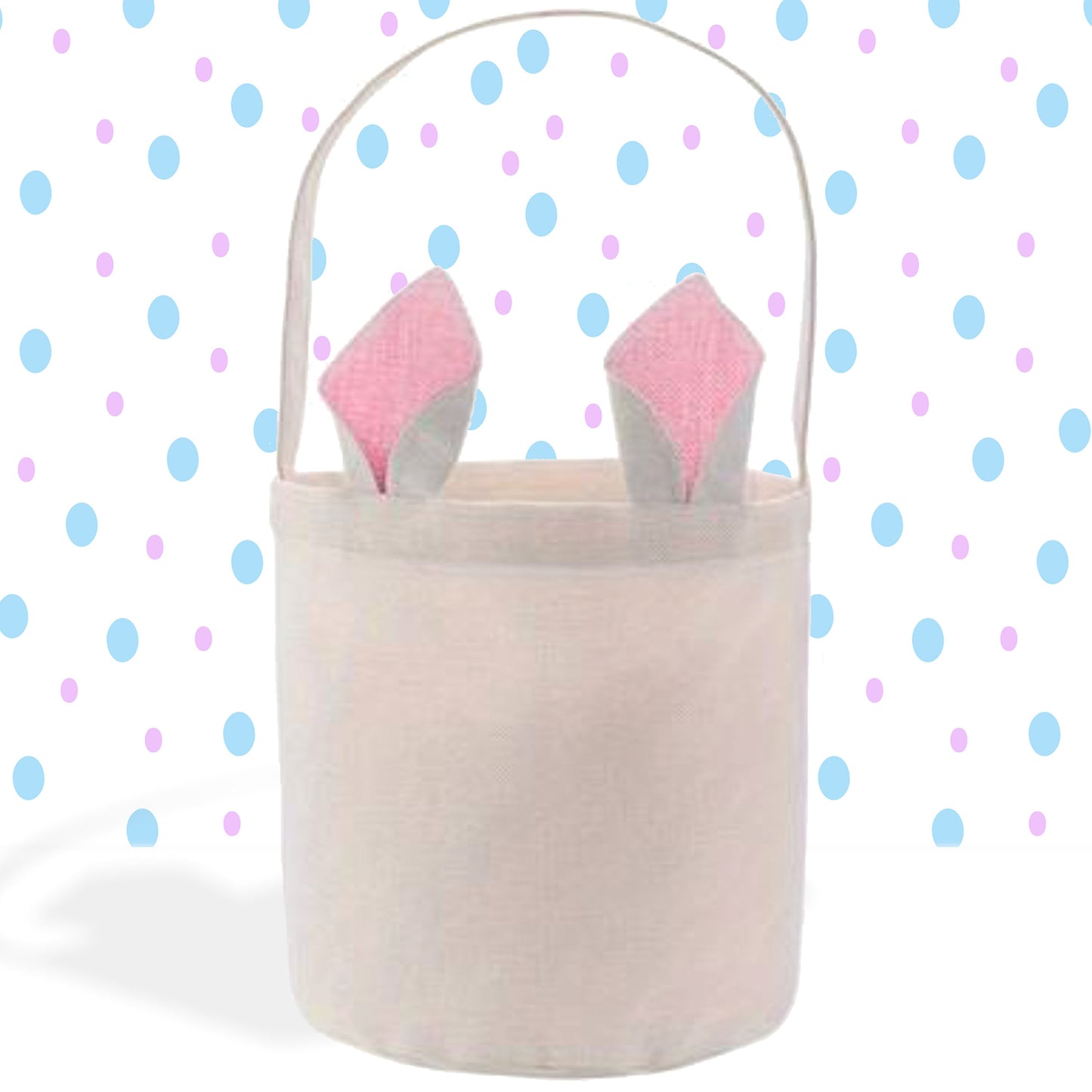 Personalized Easter Basket, Kids Easter Gift, Cute Easter Bunny Pom Pom Tail, Pink Bunny Ears, Blue Rabbit Ears, Custom Made Rabbit Bucket
